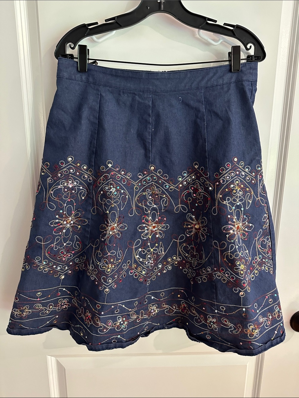 hazel Navy Embroidered A-Line Skirt